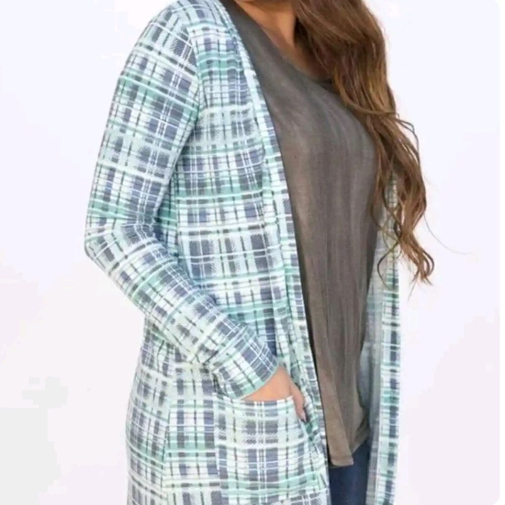 Agnes & Dora SUPER SOFT Essential Cardigan Teal Plaid Pockets